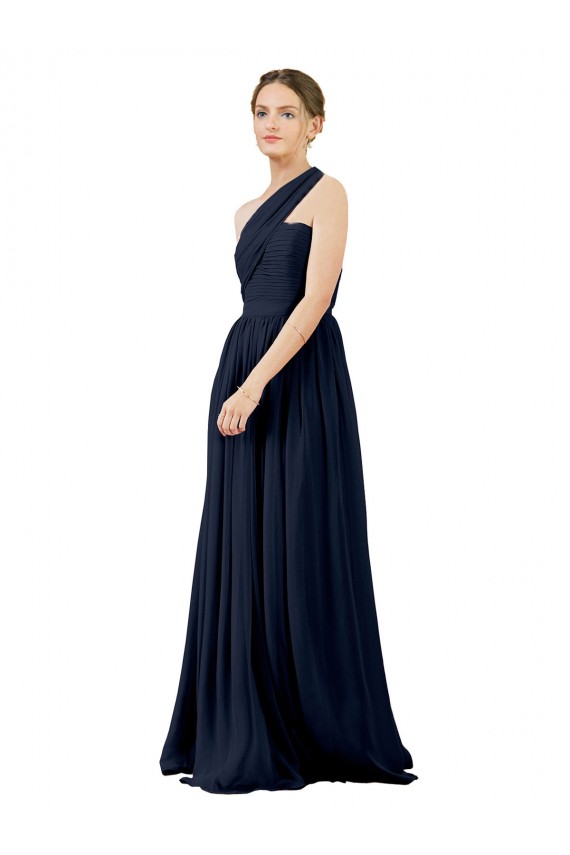 A-Line One Shoulder Chiffon Long Dark Navy Bridesmaid Dress / Evening Dress Sydney