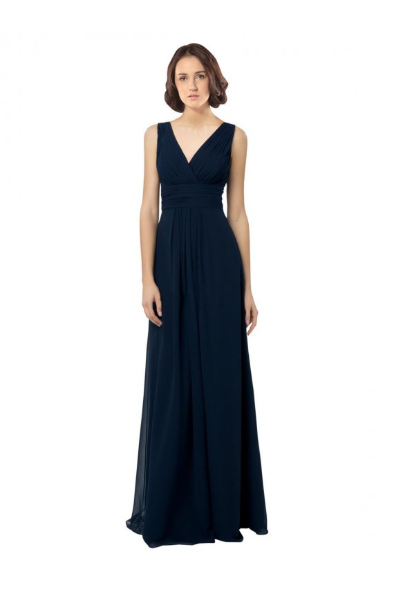 A-Line V-Neck Chiffon Long Dark Navy Bridal Party Dress Sydney