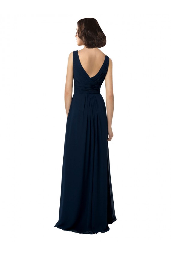 A-Line V-Neck Chiffon Long Dark Navy Bridal Party Dress Sydney
