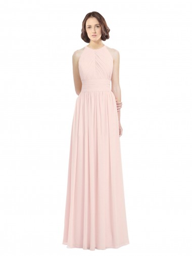 A-Line Halter Neck Soft Chiffon Long Pink Bridesmaid Dress Sydney