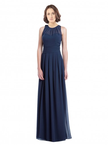 A-Line Halter Neck Chiffon Long Floor Length Dark Navy Bridesmaid Dress Sydney