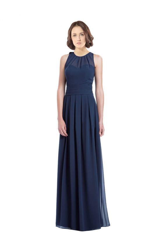A-Line Halter Neck Chiffon Long Floor Length Dark Navy Bridesmaid Dress Sydney
