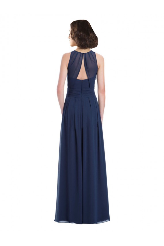 A-Line Halter Neck Chiffon Long Floor Length Dark Navy Bridesmaid Dress Sydney