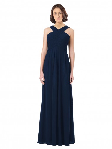 A-Line Sweetheart Chiffon Long Floor Length Dark Navy Bridesmaid Dress Sydney
