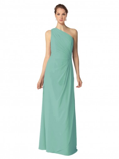 A-Line One Shoulder Soft Chiffon Long Jade Bridesmaid Dress Sydney