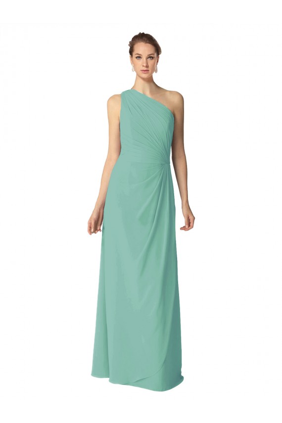 A-Line One Shoulder Soft Chiffon Long Jade Bridesmaid Dress Sydney