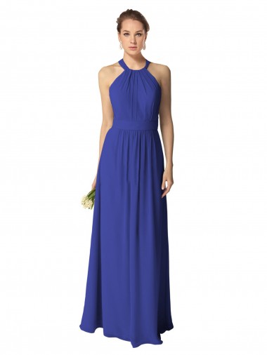 A-Line Halter Neck Soft Chiffon Long Royal Blue Evening Dress / Bridesmaid Dress Sydney