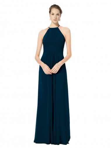 A-Line Halter Neck Soft Chiffon Long Midnight Green Bridesmaid Dress Sydney