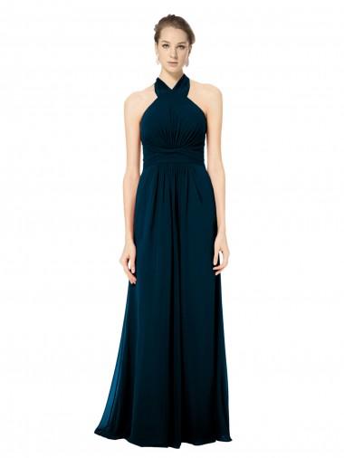 A-Line Halter Neck Soft Chiffon Long Midnight Green Formal Dress / Bridesmaid Dress Sydney