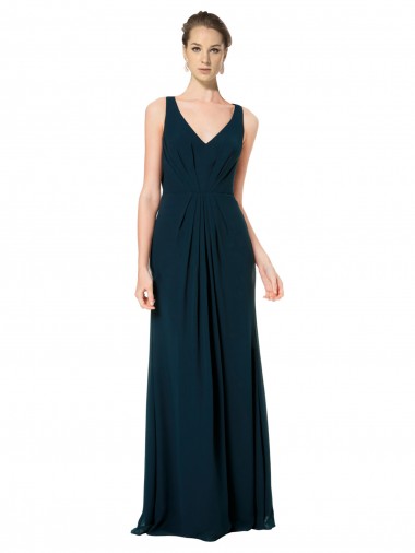 A-Line V-Neck Soft Chiffon Long Midnight Green Bridesmaid Dress Sydney