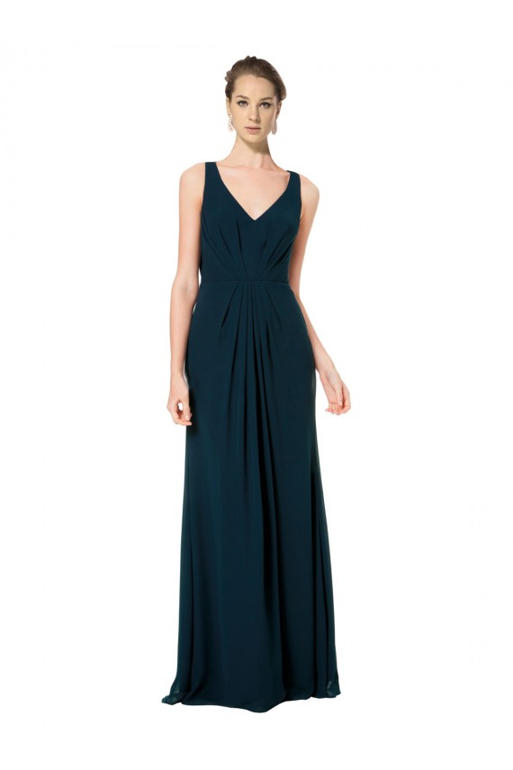 A-Line V-Neck Soft Chiffon Long Midnight Green Bridesmaid Dress Sydney