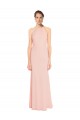 A-Line Halter Neck Soft Chiffon Long Pink Bridesmaid Dress Sydney