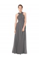 A-Line Halter Neck Soft Chiffon Long Stormy Silver Bridesmaid Dress Sydney