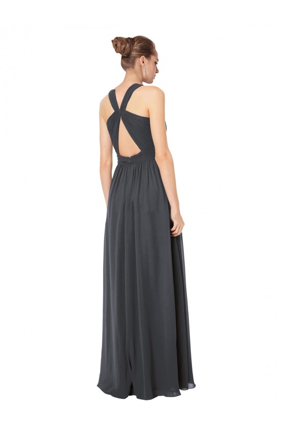 A-Line Halter Neck Soft Chiffon Long Stormy Silver Bridesmaid Dress Sydney