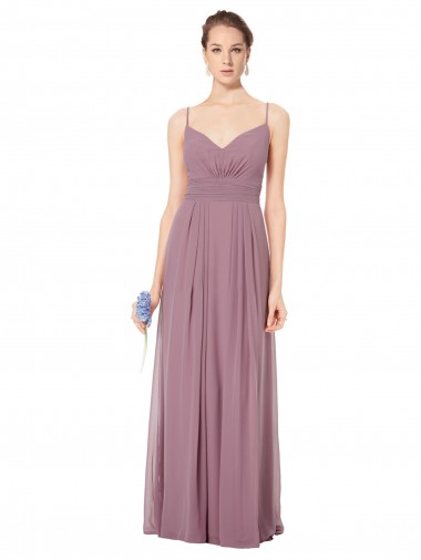 A-Line V-Neck Soft Chiffon Long Pink Bridesmaid Gowns Sydney