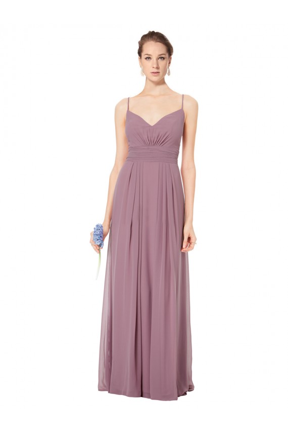 A-Line V-Neck Soft Chiffon Long Pink Bridesmaid Gowns Sydney