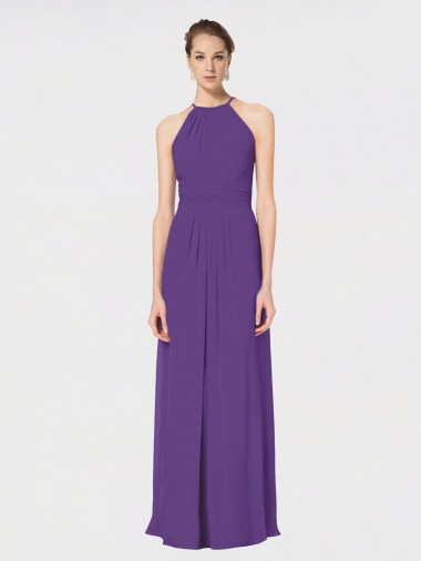 A-Line Halter Neck Soft Chiffon Long Plum Purple Bridesmaid Dress Sydney