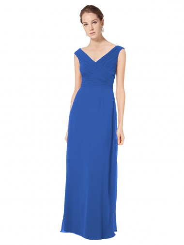 A-Line V-Neck Soft Chiffon Long Royal Blue Bridesmaid Dresses Sydney