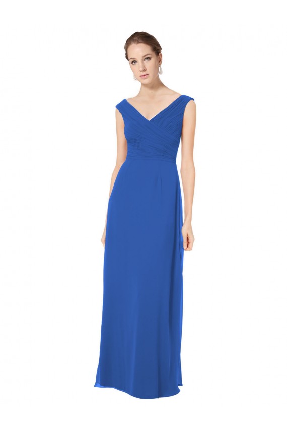 A-Line V-Neck Soft Chiffon Long Royal Blue Bridesmaid Dresses Sydney