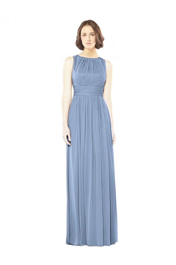 A-Line Bateau Neck Soft Chiffon Long Dusty Blue Bridesmaid Dress Sydney
