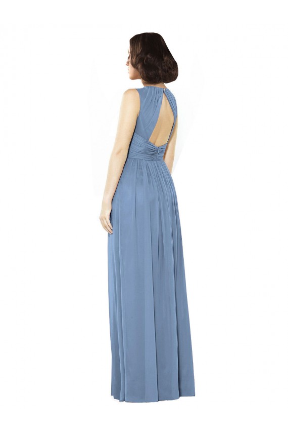 A-Line Bateau Neck Soft Chiffon Long Dusty Blue Bridesmaid Dress Sydney