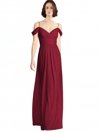 A-Line V-Neck Soft Chiffon Long Burgundy Bridesmaid Dresses Sydney