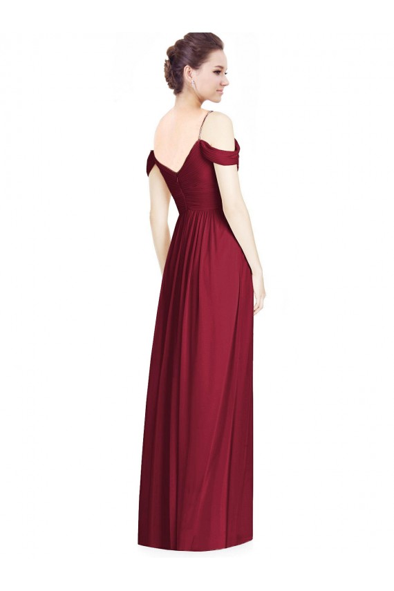A-Line V-Neck Soft Chiffon Long Burgundy Bridesmaid Dresses Sydney