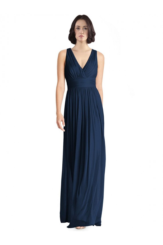 A-Line V-Neck Chiffon Long Floor Length Dark Navy Bridesmaid Dress Sydney