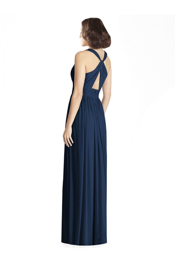 A-Line V-Neck Chiffon Long Floor Length Dark Navy Bridesmaid Dress Sydney