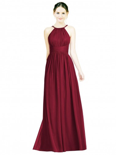 A-Line Halter Neck Chiffon Long Burgundy Formal Dress / Bridesmaid Dress Sydney