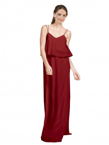 A-Line Spaghetti Straps Soft Chiffon Long Burgundy Bridesmaid Dress Sydney
