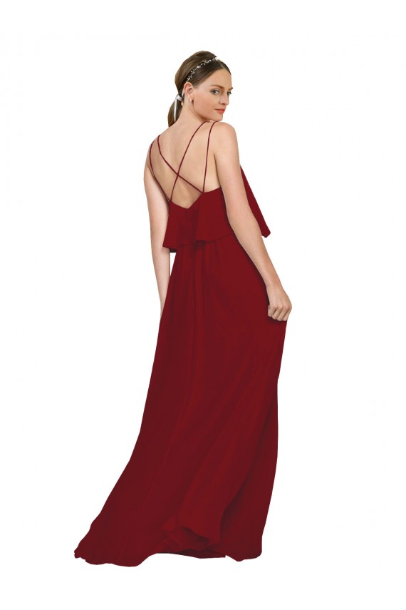 A-Line Spaghetti Straps Soft Chiffon Long Burgundy Bridesmaid Dress Sydney