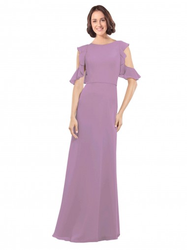 A-Line High Neck Soft Chiffon Long Dark Lavender Bridesmaid Dresses Sydney