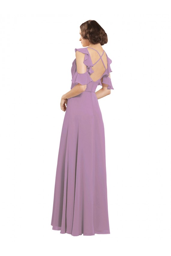 A-Line High Neck Soft Chiffon Long Dark Lavender Bridesmaid Dresses Sydney