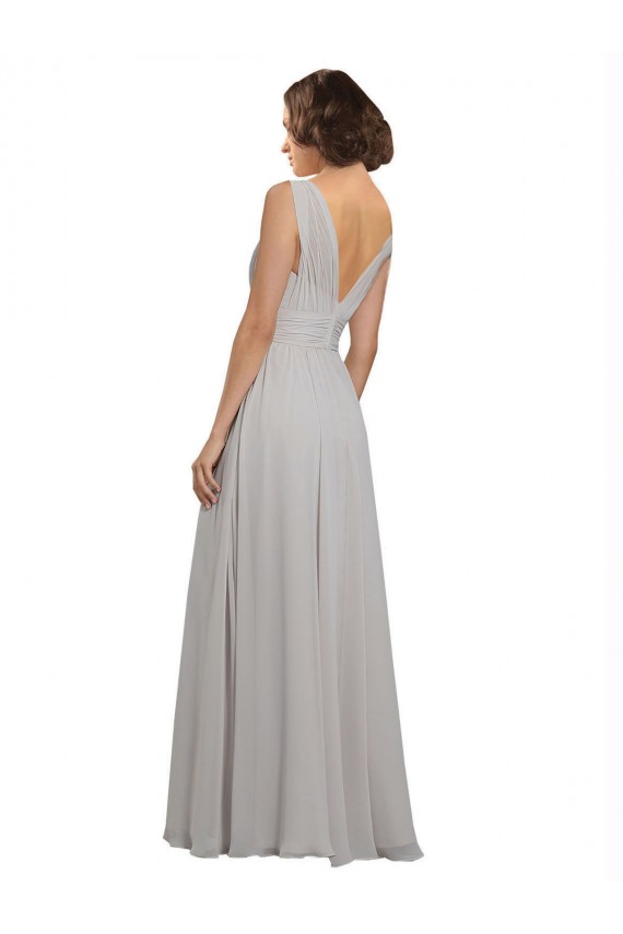 A-Line V-Neck Soft Chiffon Long Oyster Silver Bridesmaid Dress Sydney