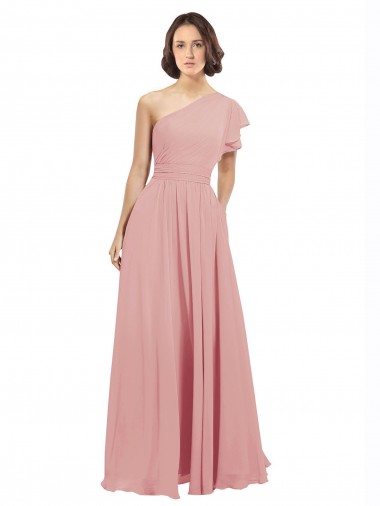 A-Line One Shoulder Chiffon Long Bliss Pink Bridesmaid Dress / Evening Dress Sydney