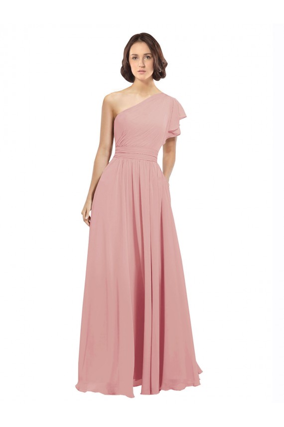 A-Line One Shoulder Chiffon Long Bliss Pink Bridesmaid Dress / Evening Dress Sydney