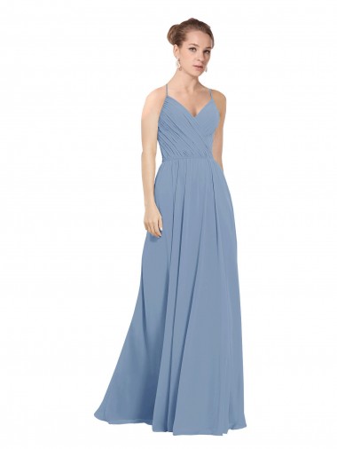 A-Line V-Neck Soft Chiffon Long Dusty Blue Evening Dress / Bridesmaid Dress Sydney