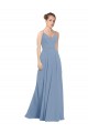 A-Line V-Neck Soft Chiffon Long Dusty Blue Evening Dress / Bridesmaid Dress Sydney