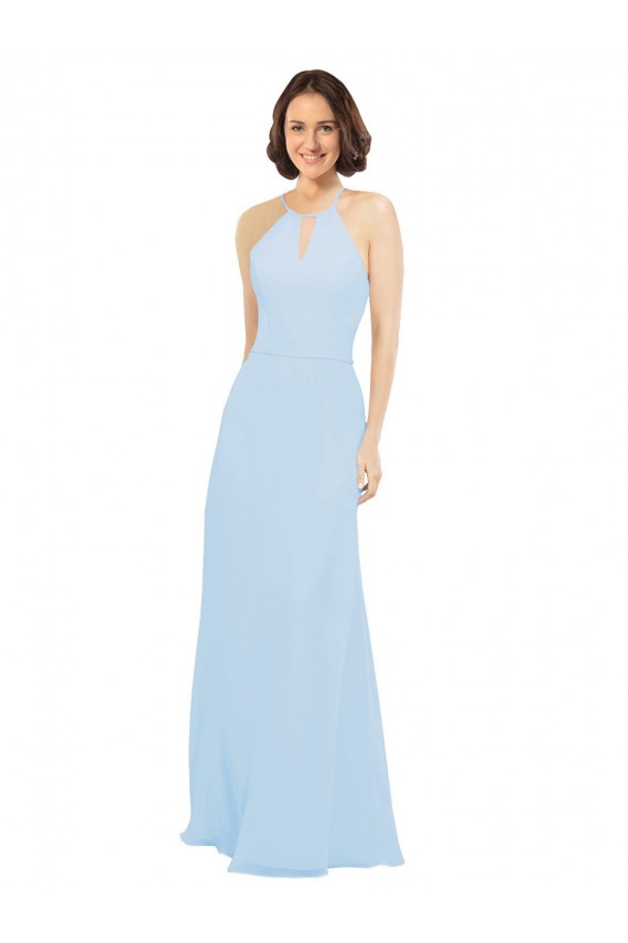 A-Line Halter Neck Soft Chiffon Long Light Sky Blue Bridesmaid Dress Sydney