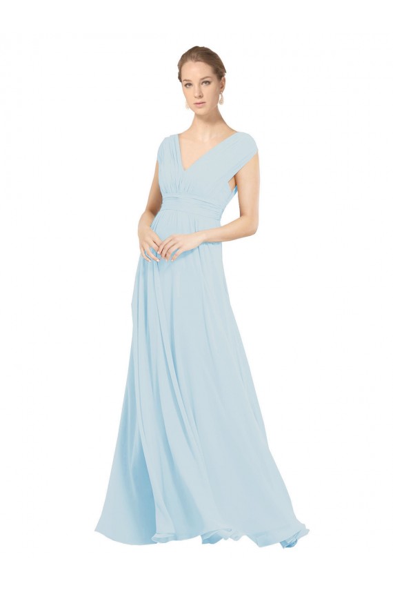A-Line V-Neck Soft Chiffon Long Sea Glass Bridesmaid Dress Sydney