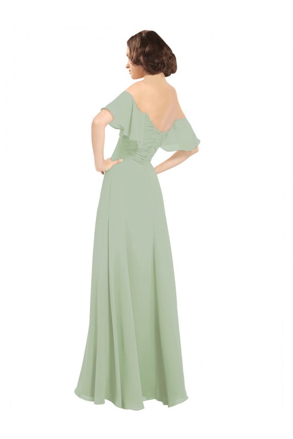 A-Line Off the Shoulder Soft Chiffon Long Smoke Green Bridesmaid Dress Sydney