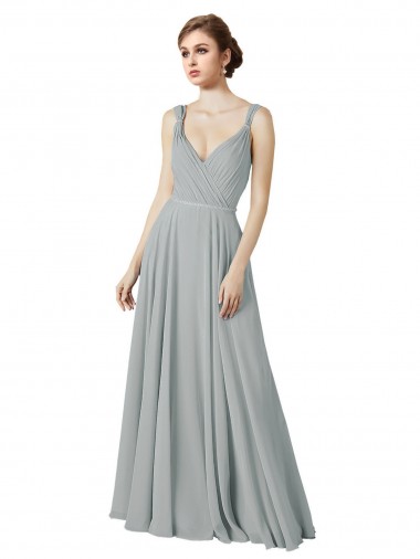 A-Line V-Neck Chiffon Long Silver Bridesmaid Dress / Evening Dress Sydney
