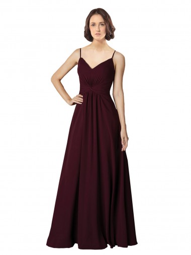 A-Line V-Neck Soft Chiffon Long Burgundy Gold Bridesmaid Dress Sydney
