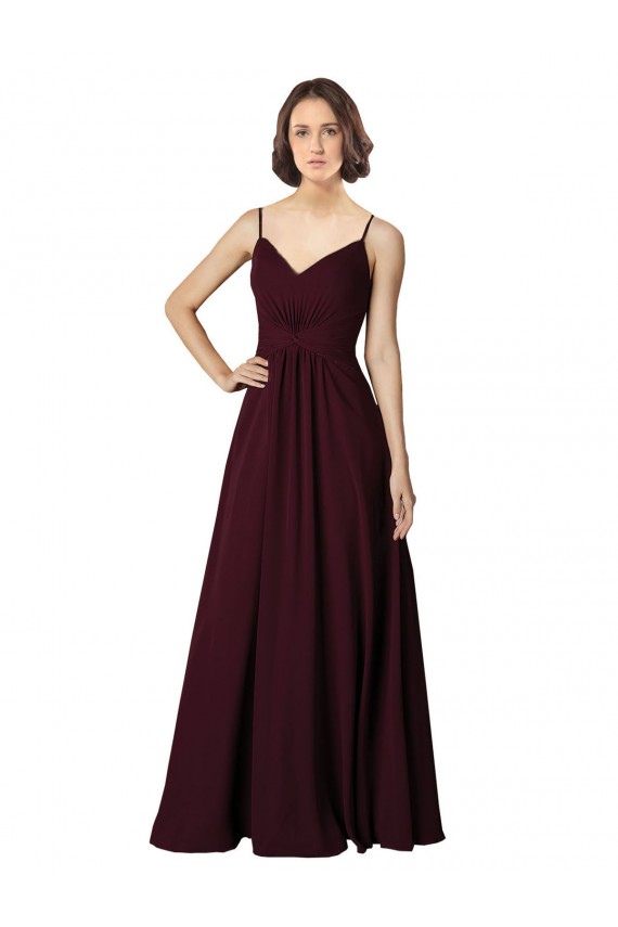 A-Line V-Neck Soft Chiffon Long Burgundy Gold Bridesmaid Dress Sydney