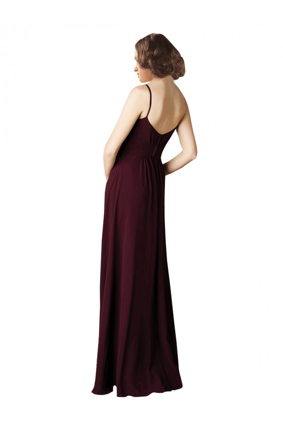 A-Line V-Neck Soft Chiffon Long Burgundy Gold Bridesmaid Dress Sydney