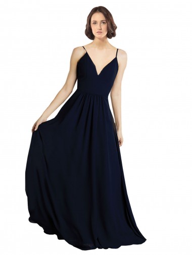 A-Line V-Neck Chiffon Long Dark Navy Bridesmaid Dress & Gowns Sydney