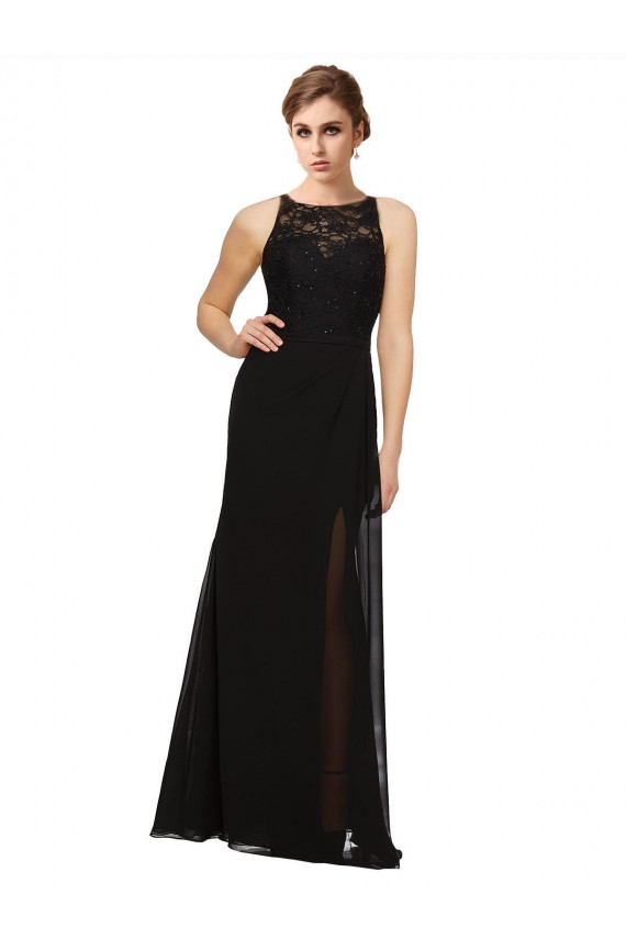 Sheath High Neck Soft Chiffon & Lace Long Black Bridesmaid Dress Sydney