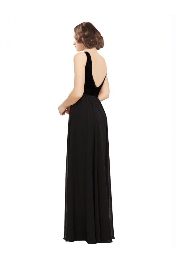 A-Line V-Neck Soft Chiffon & Velvet Long Black Prom Dress / Bridesmaid Dress Sydney