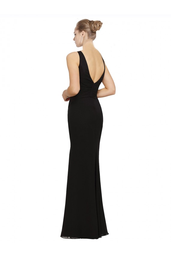 Sheath V-Neck Soft Chiffon Long Black Bridesmaid Dress Sydney